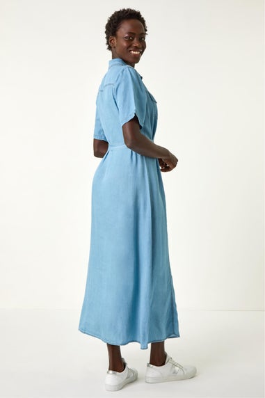 Roman Light Denim Button Through Midi Dress