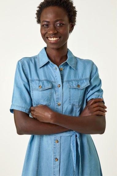 Roman Light Denim Button Through Midi Dress
