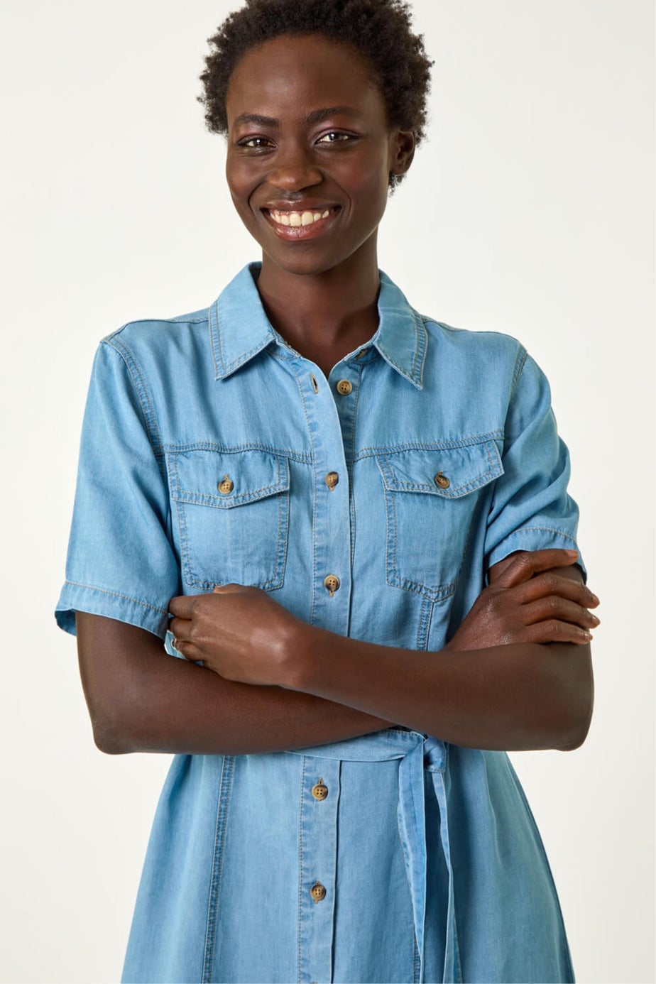 Roman Light Denim Button Through Midi Dress