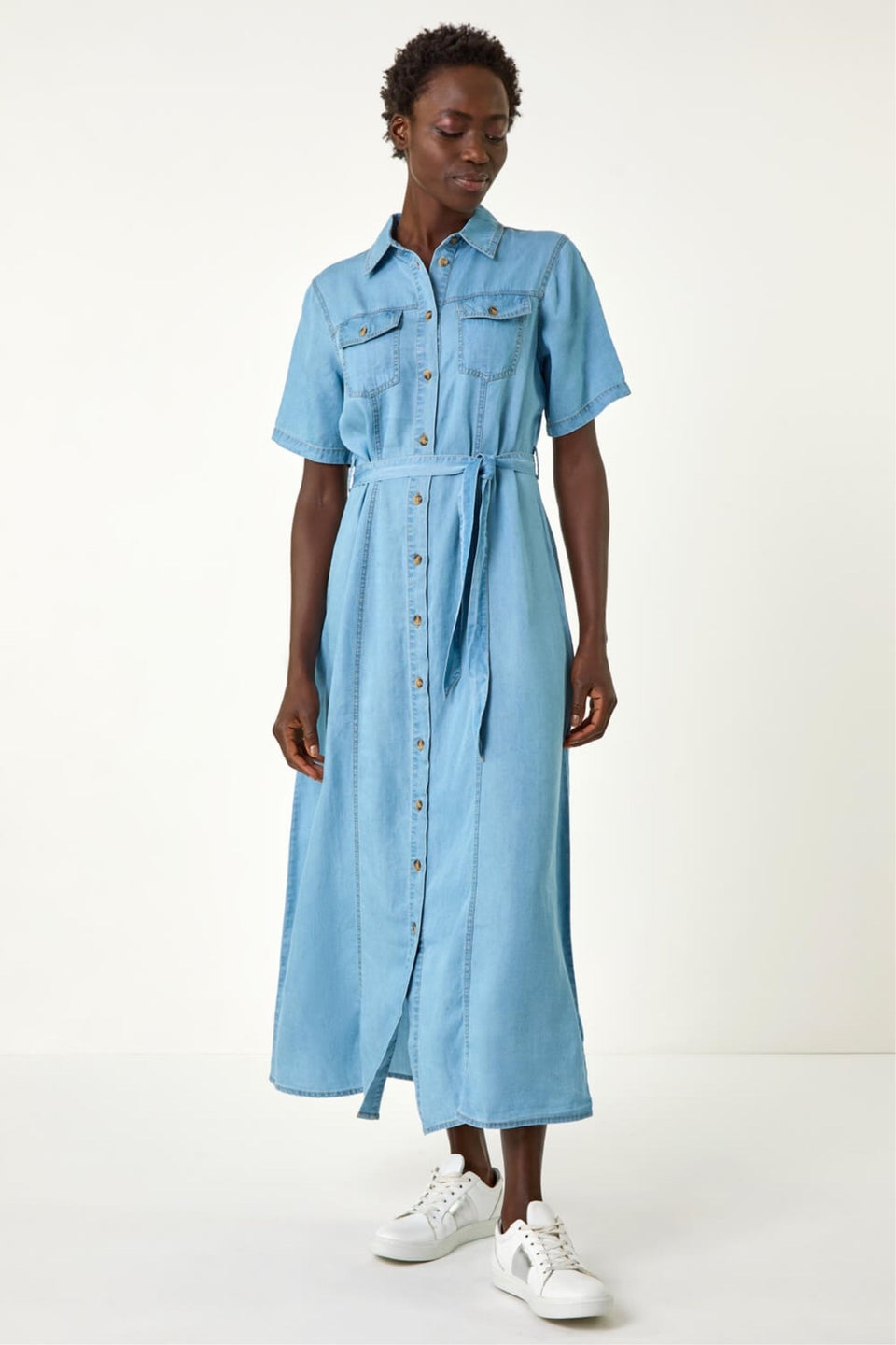 Roman Light Denim Button Through Midi Dress