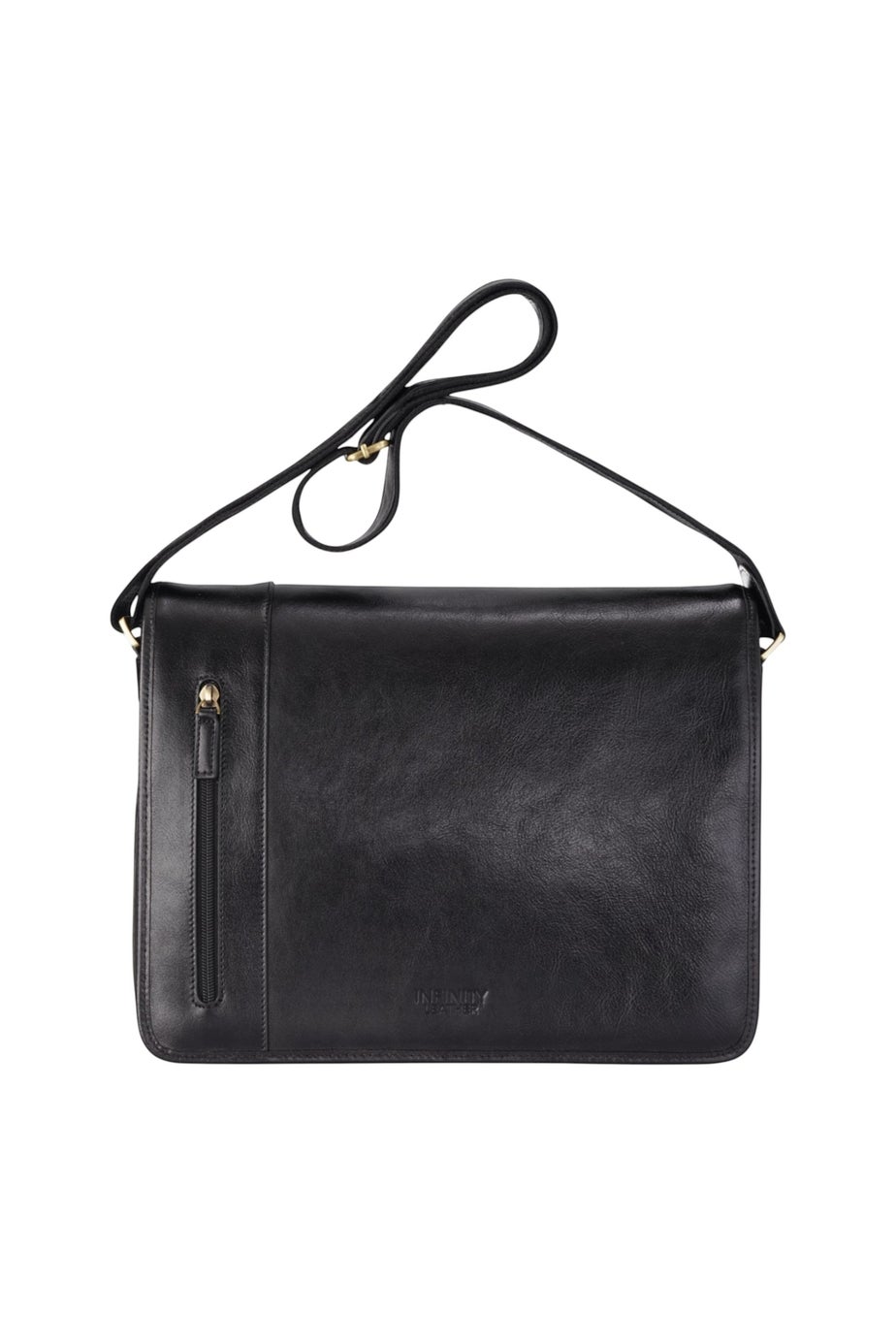 Infinity Leather Black Astor Laptop Satchel Messenger Shoulder Bag