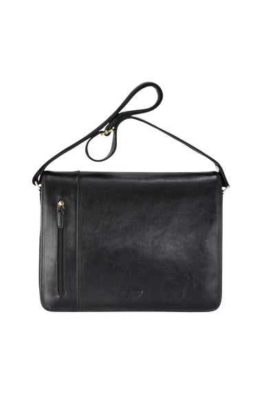Infinity Leather Black Astor Laptop Satchel Messenger Shoulder Bag