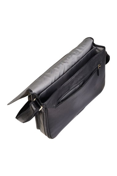 Infinity Leather Black Astor Laptop Satchel Messenger Shoulder Bag