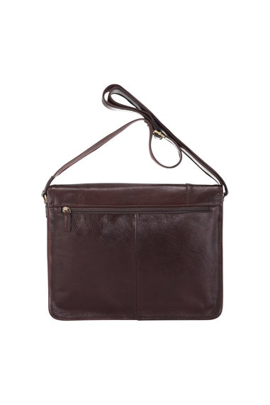 Infinity Leather Brown Astor Laptop Satchel Messenger Shoulder Bag