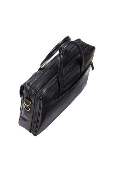Infinity Leather Black Belmont Laptop Satchel Shoulder Bag