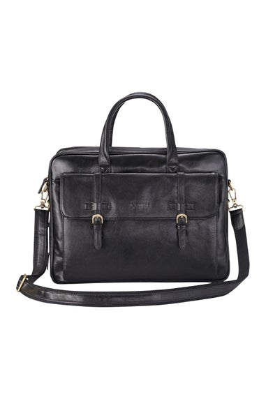 Infinity Leather Black Belmont Laptop Satchel Shoulder Bag