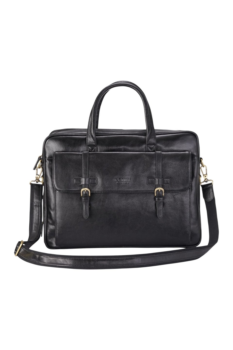 Infinity Leather Black Belmont Laptop Satchel Shoulder Bag