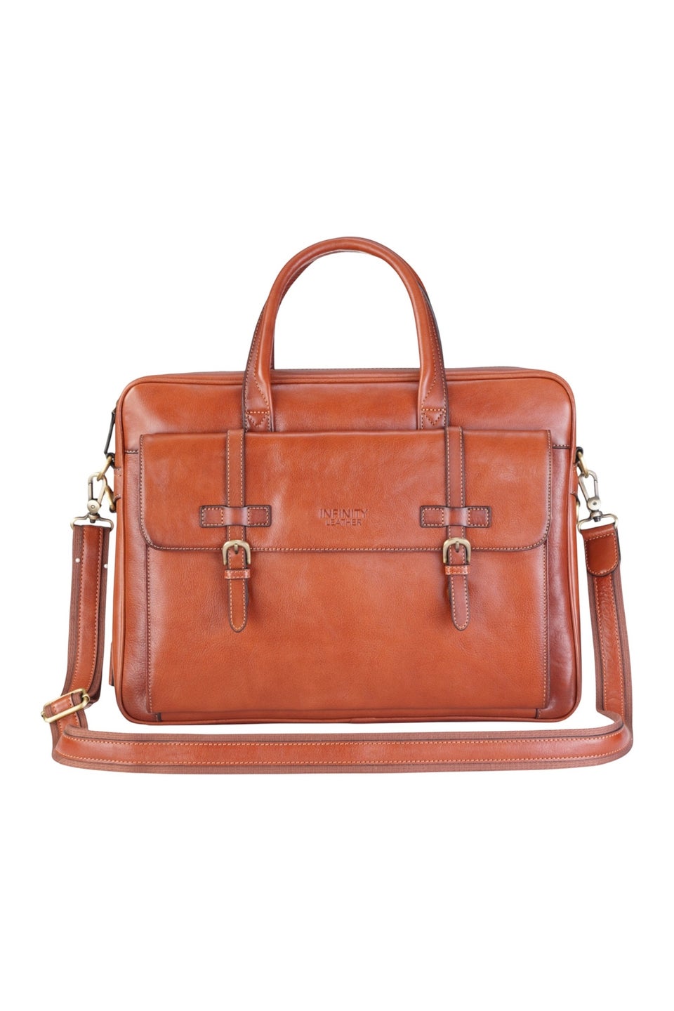 Infinity Leather Tan Belmont Laptop Satchel Shoulder Bag