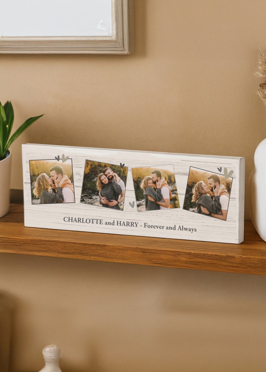 Personalised Memento Company Photo Upload Hearts Mantel Block White