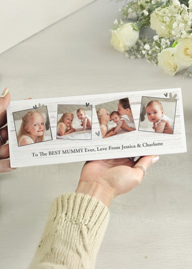 Personalised Memento Company Photo Upload Hearts Mantel Block White