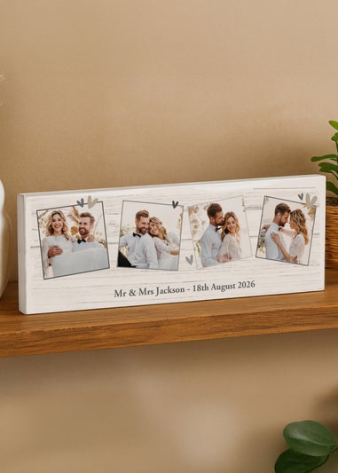 Personalised Memento Company Photo Upload Hearts Mantel Block White