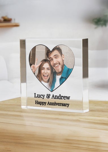 Personalised Memento Company Heart Photo Upload Small Glass Ornament Clear