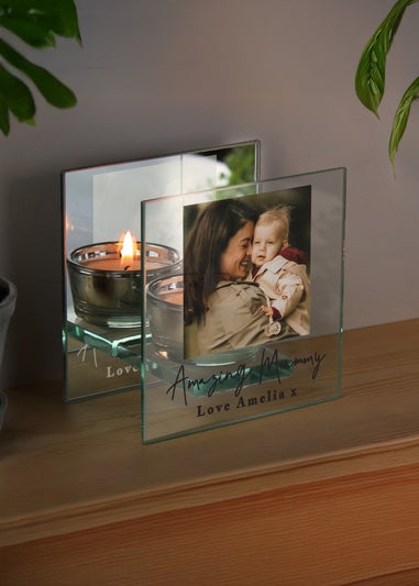 Personalised Memento Company Photo Upload Mirrored Glass Tealight Holder Clear