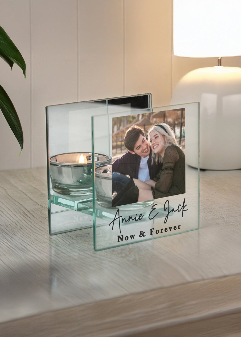 Personalised Memento Company Photo Upload Mirrored Glass Tealight Holder Clear