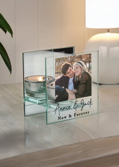 Personalised Memento Company Photo Upload Mirrored Glass Tealight Holder Clear