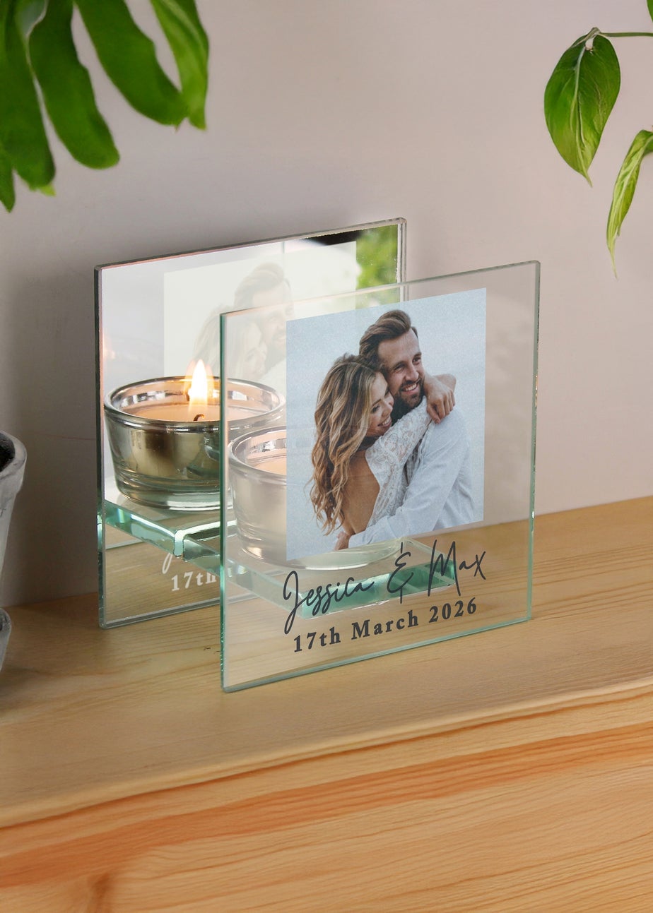 Personalised Memento Company Photo Upload Mirrored Glass Tealight Holder Clear
