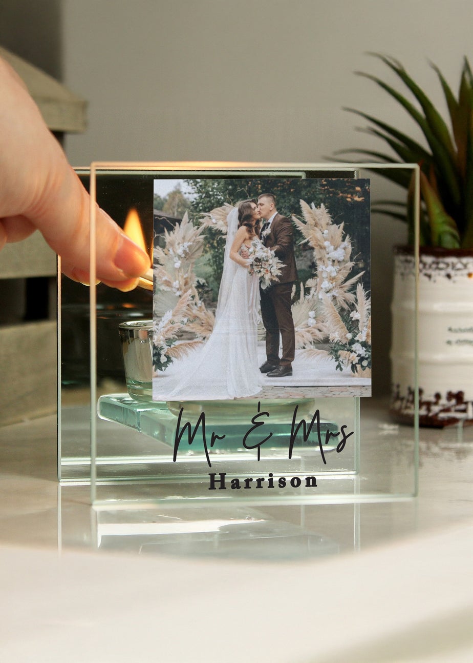 Personalised Memento Company Photo Upload Mirrored Glass Tealight Holder Clear