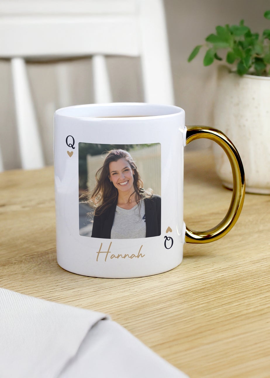Personalised Memento Company Photo Upload Queen Gold Handle Mug White