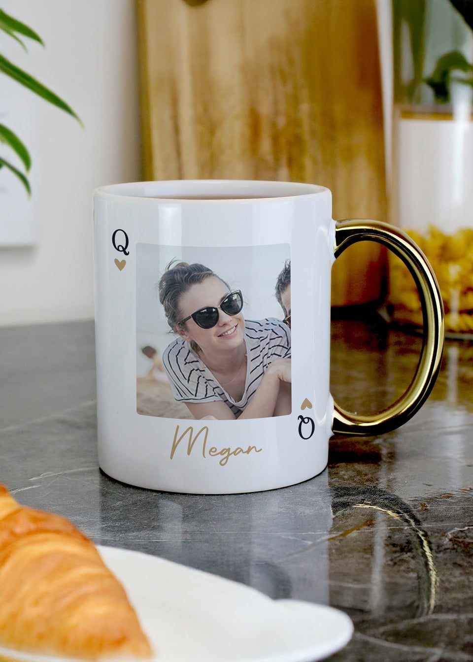 Personalised Memento Company Photo Upload Queen Gold Handle Mug White