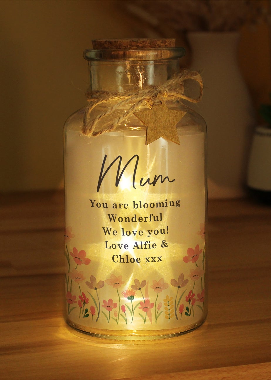 Personalised Memento Company Floral LED Light Up Jar Clear