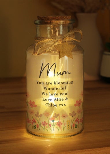 Personalised Memento Company Floral LED Light Up Jar Clear