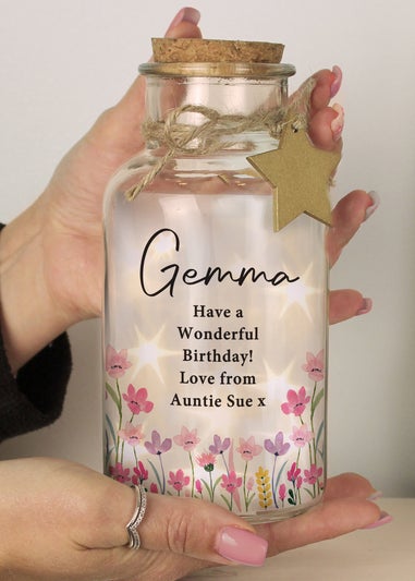 Personalised Memento Company Floral LED Light Up Jar Clear