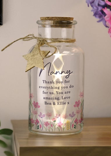 Personalised Memento Company Floral LED Light Up Jar Clear
