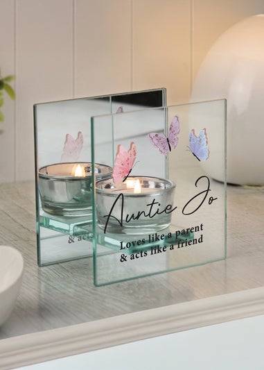 Personalised Memento Company Butterfly Mirrored Tealight Holder Floral