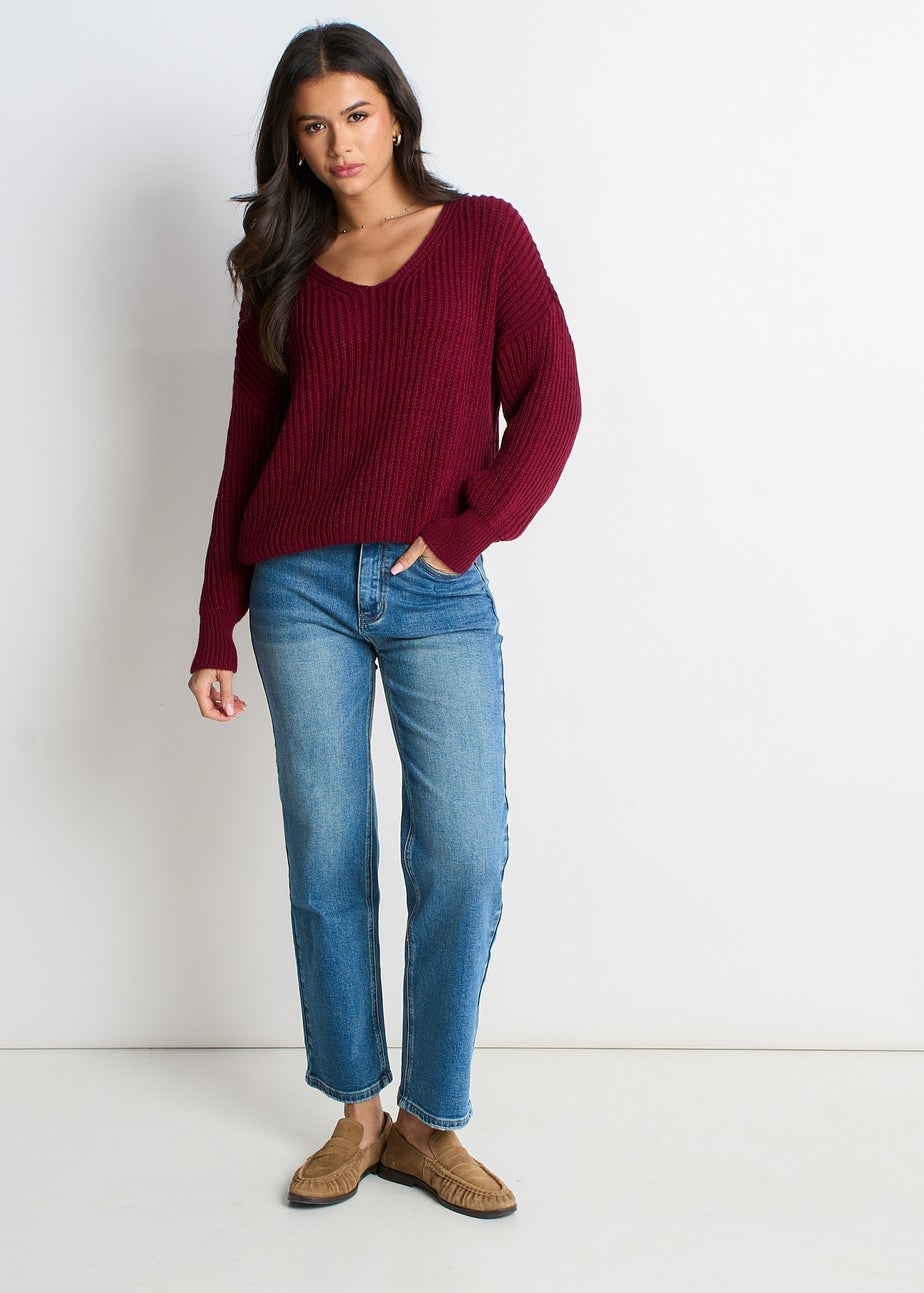 Gini London Burgundy Chunky Knit Oversized Jumper