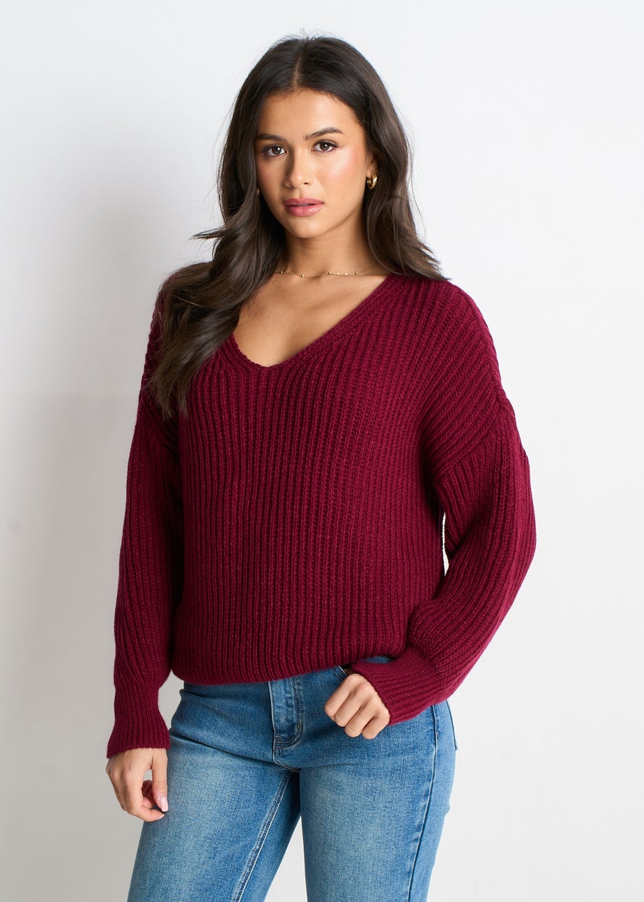 Gini London Burgundy Chunky Knit Oversized Jumper