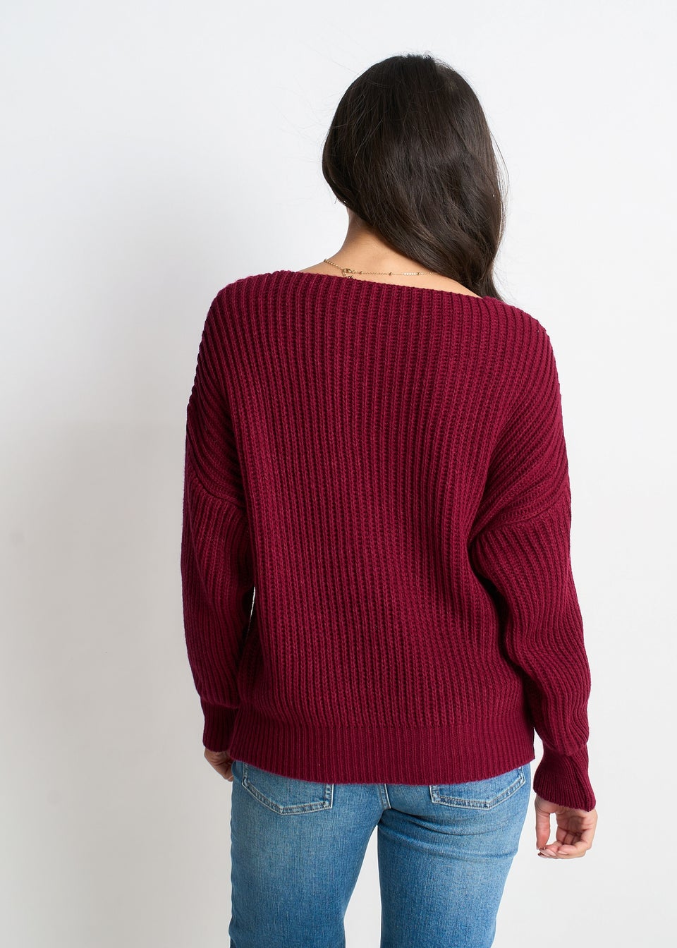 Gini London Burgundy Chunky Knit Oversized Jumper