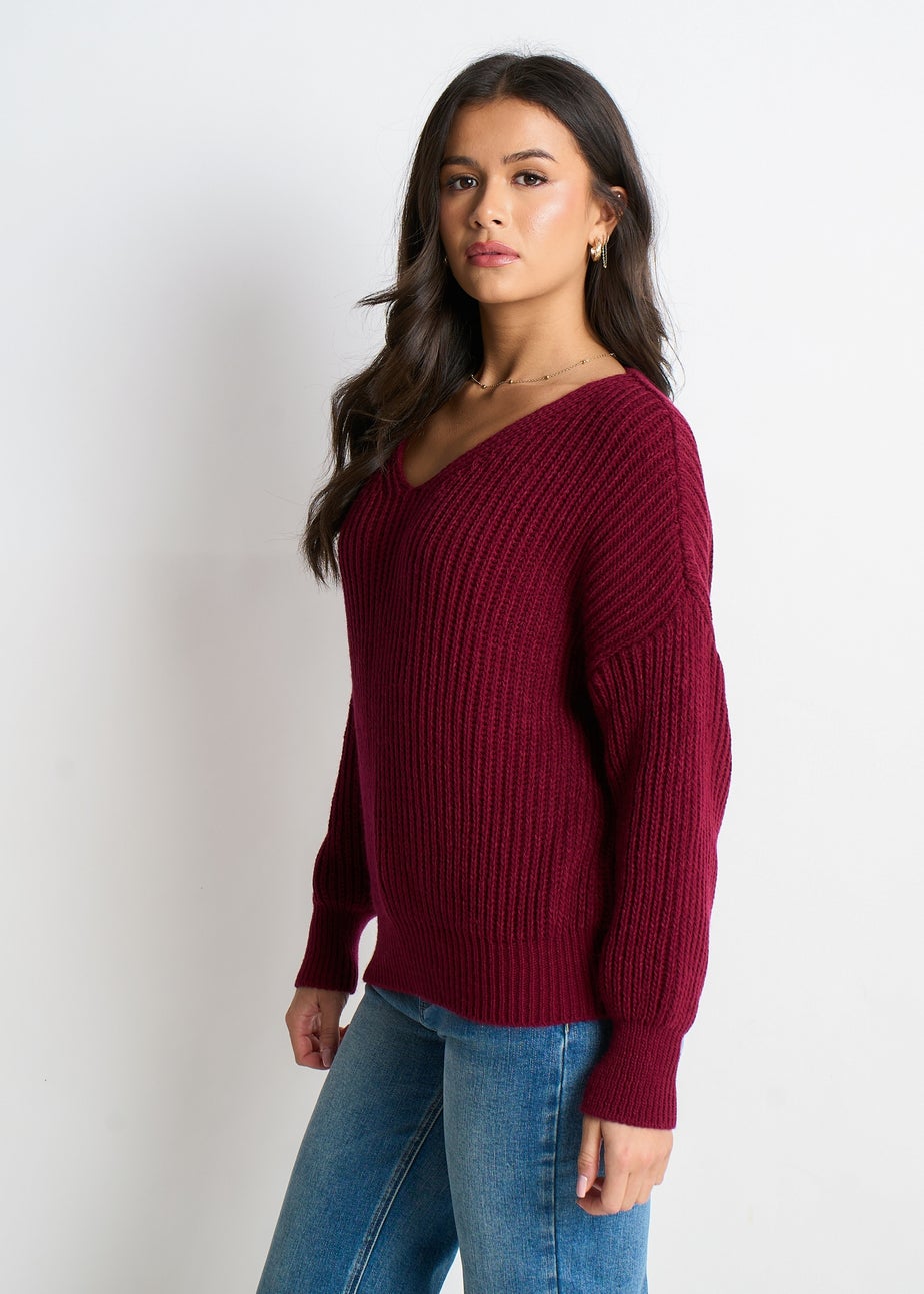 Gini London Burgundy Chunky Knit Oversized Jumper