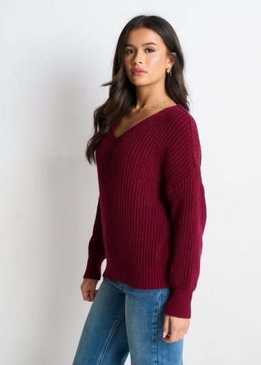Gini London Burgundy Chunky Knit Oversized Jumper