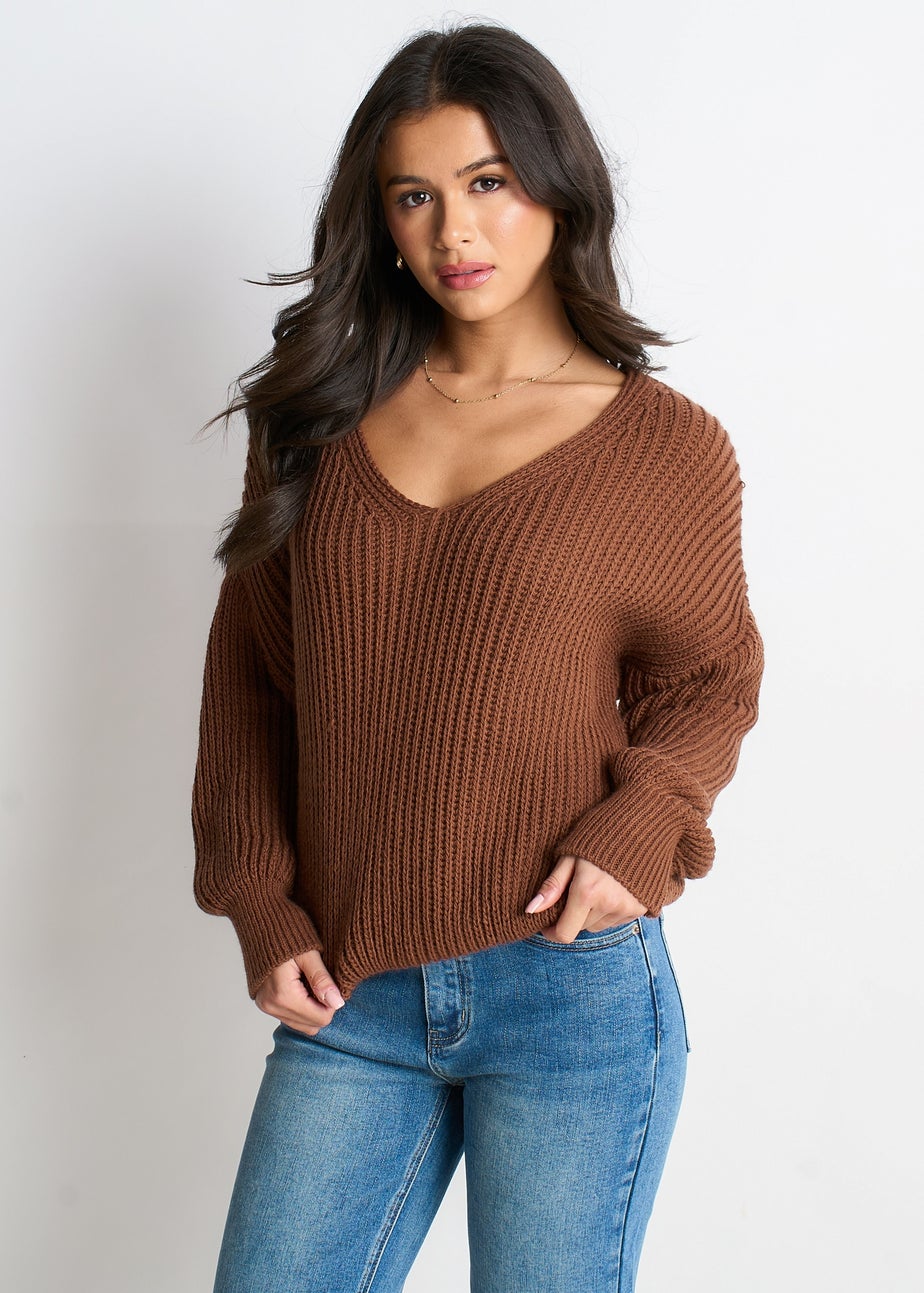 Gini London Brown Chunky Knit Oversized Jumper