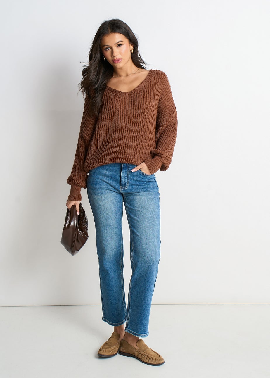 Gini London Brown Chunky Knit Oversized Jumper