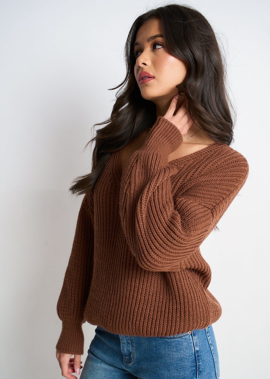 Gini London Brown Chunky Knit Oversized Jumper