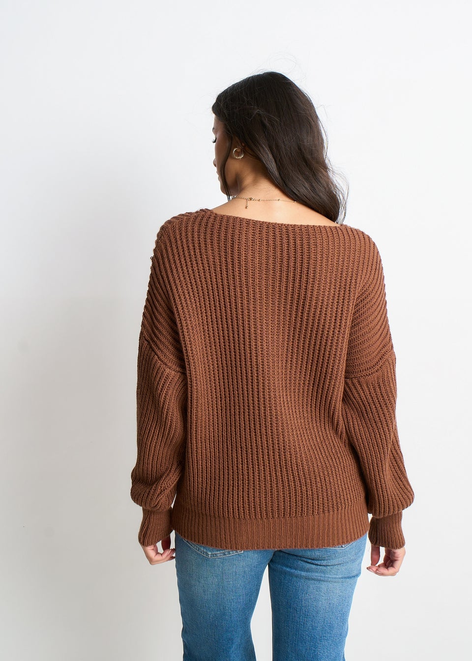 Gini London Brown Chunky Knit Oversized Jumper