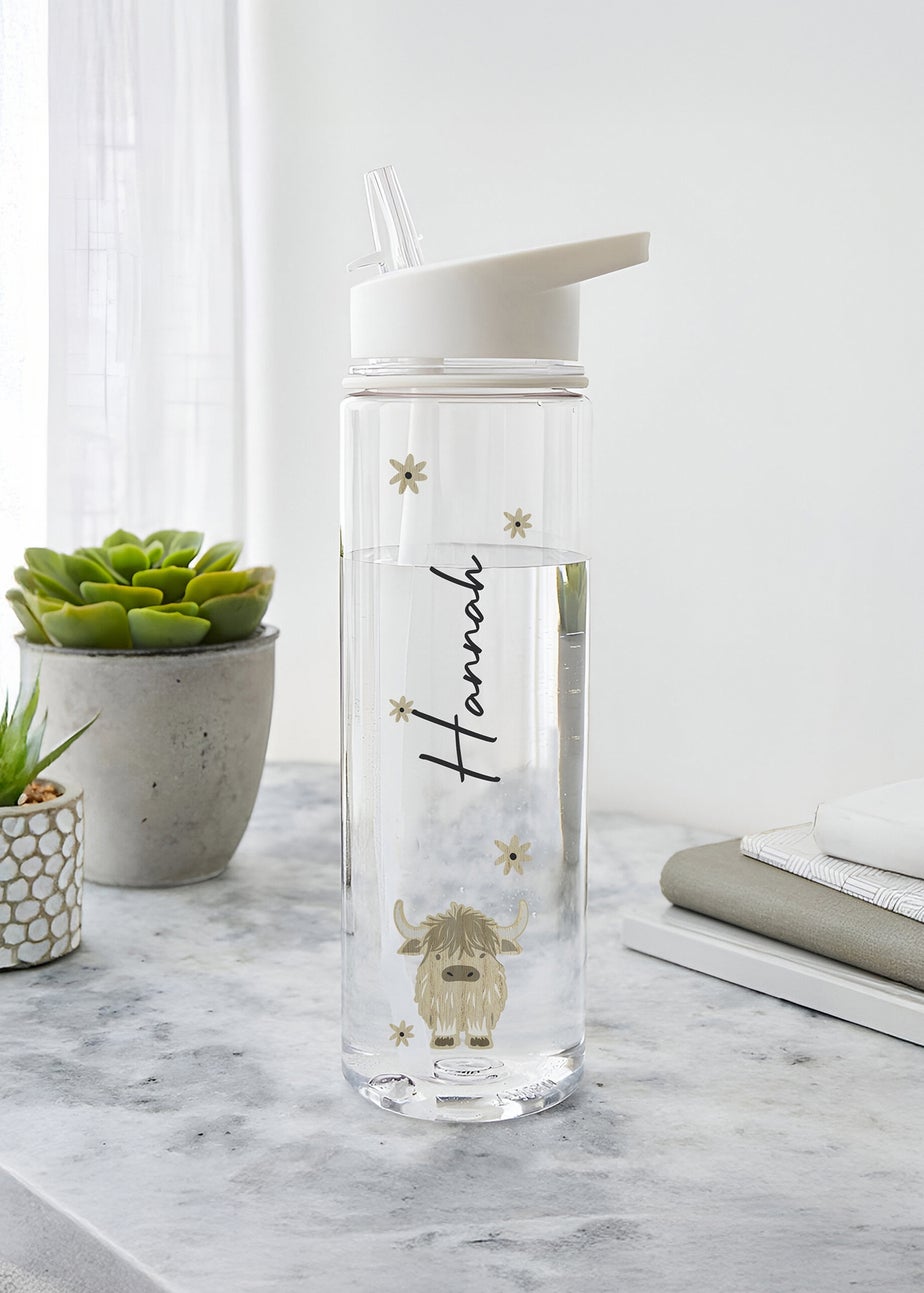Personalised Memento Company Highland Cow Water Bottle Clear