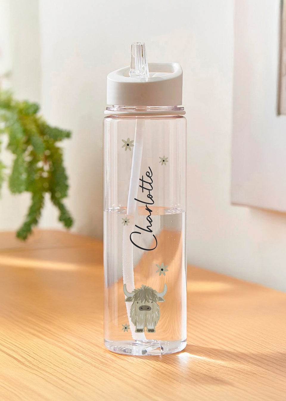 Personalised Memento Company Highland Cow Water Bottle Clear