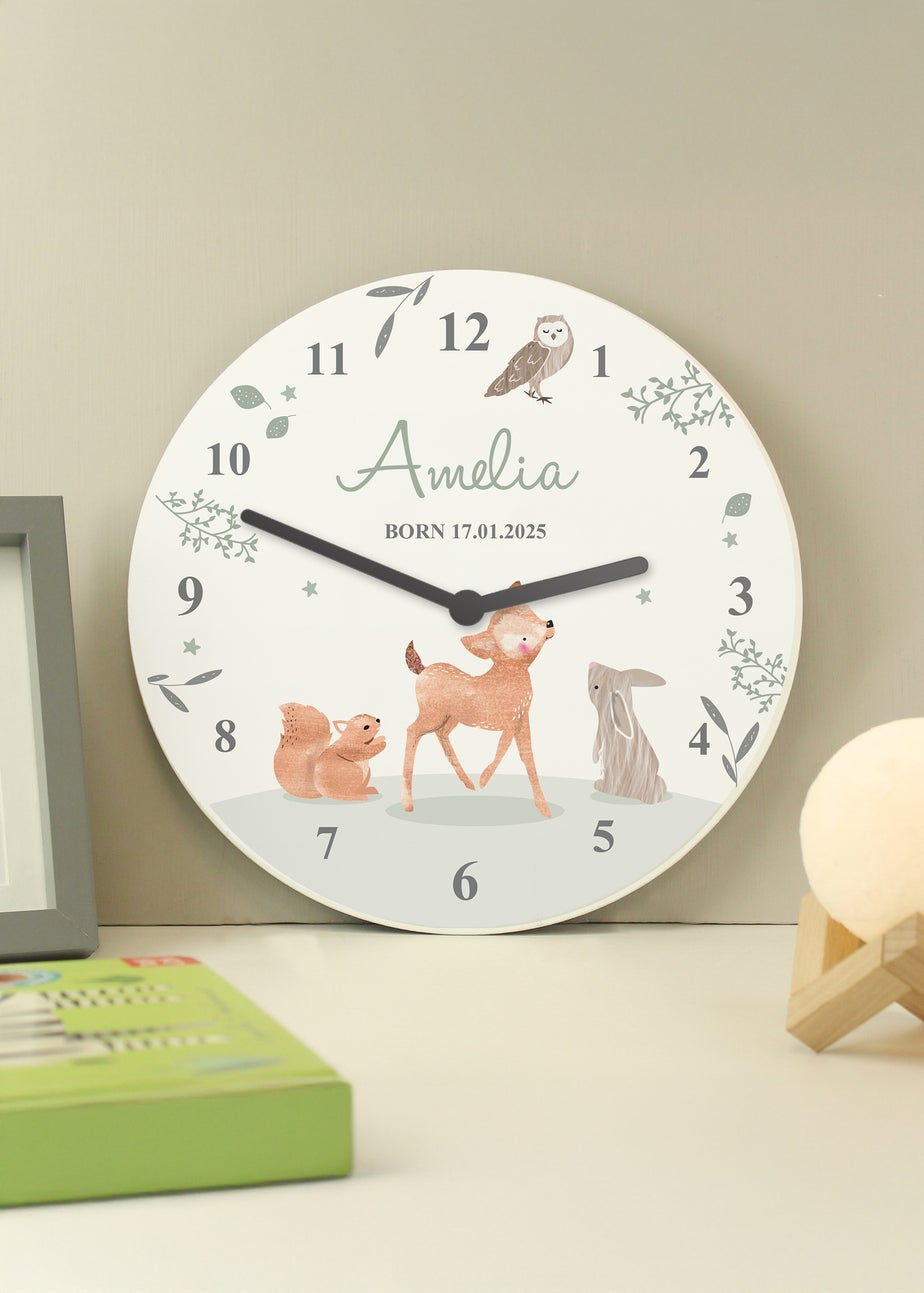 Personalised Memento Company Woodland Animals Wooden Nursery Clock Multi