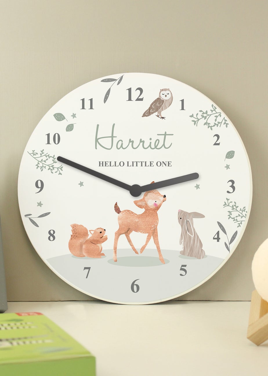 Personalised Memento Company Woodland Animals Wooden Nursery Clock Multi