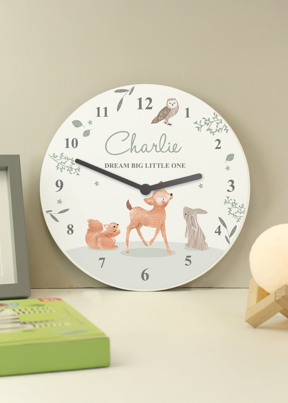 Personalised Memento Company Woodland Animals Wooden Nursery Clock Multi