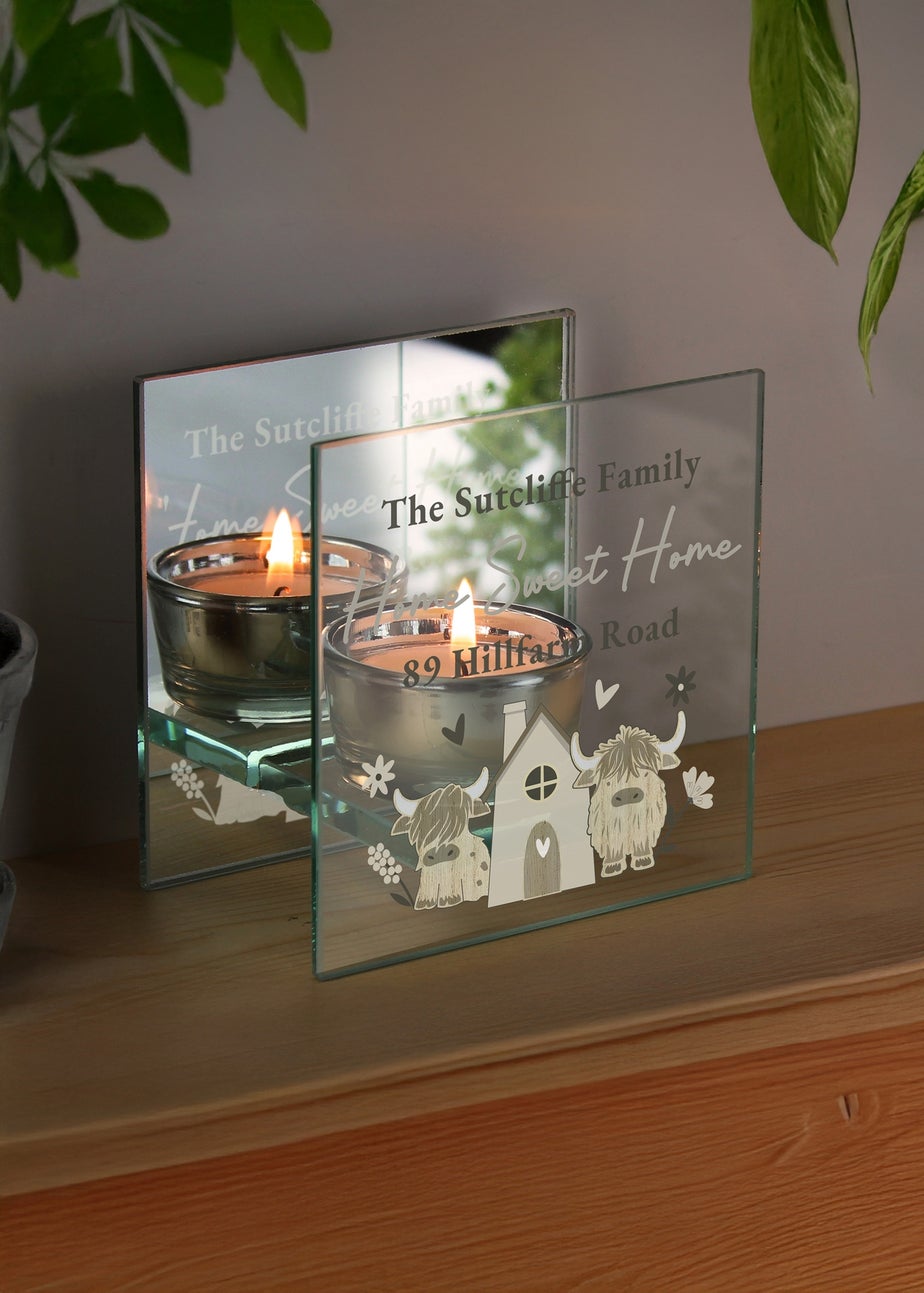 Personalised Memento Company Highland Cow Mirrored Tealight Holder Clear