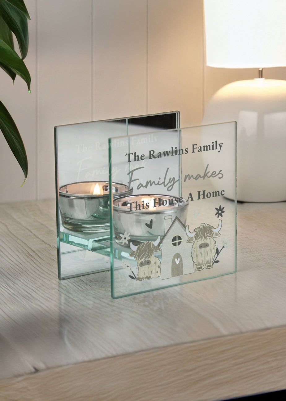 Personalised Memento Company Highland Cow Mirrored Tealight Holder Clear
