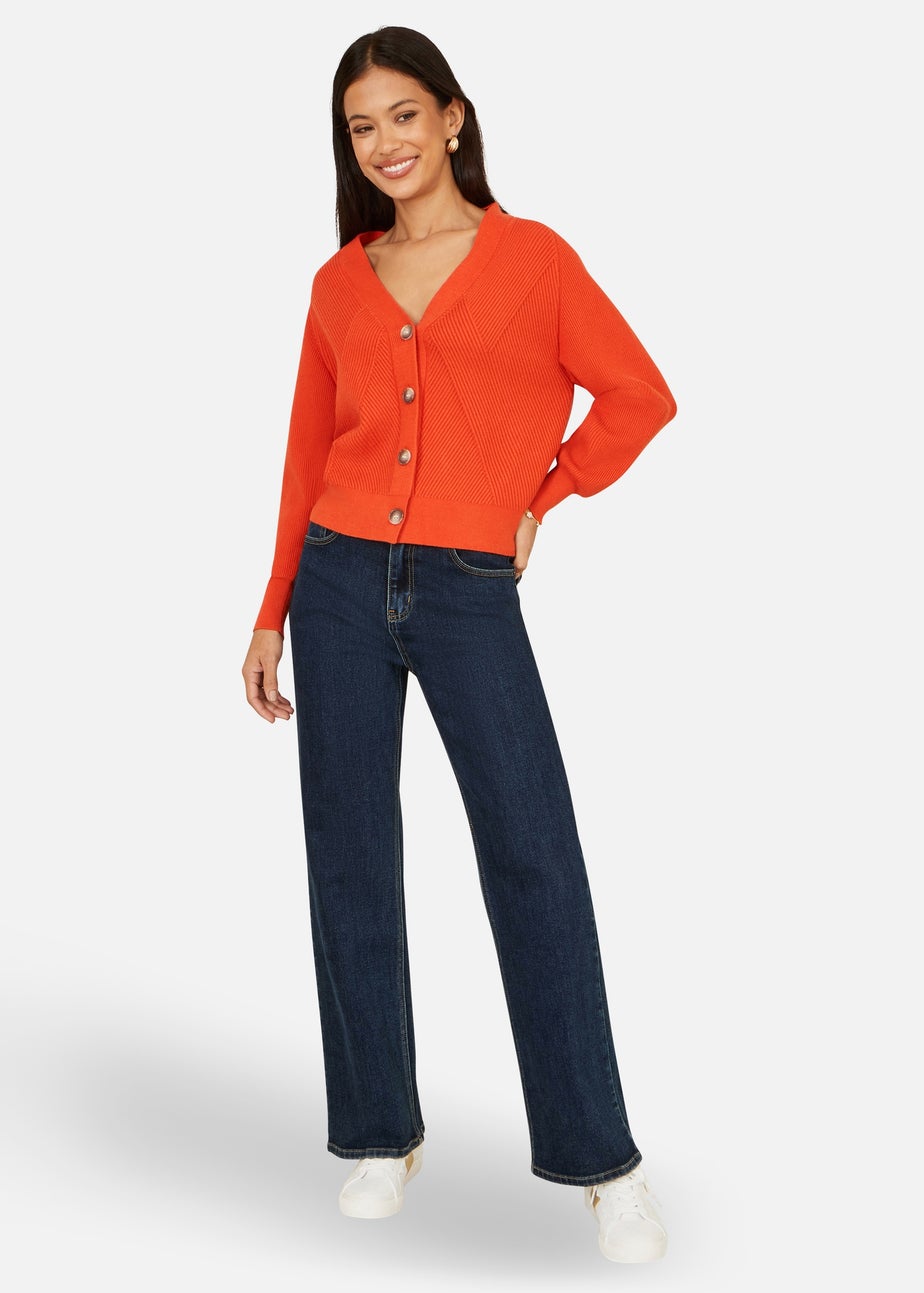 Yumi Orange Relaxed Fit Cardigan With Stitch Detail
