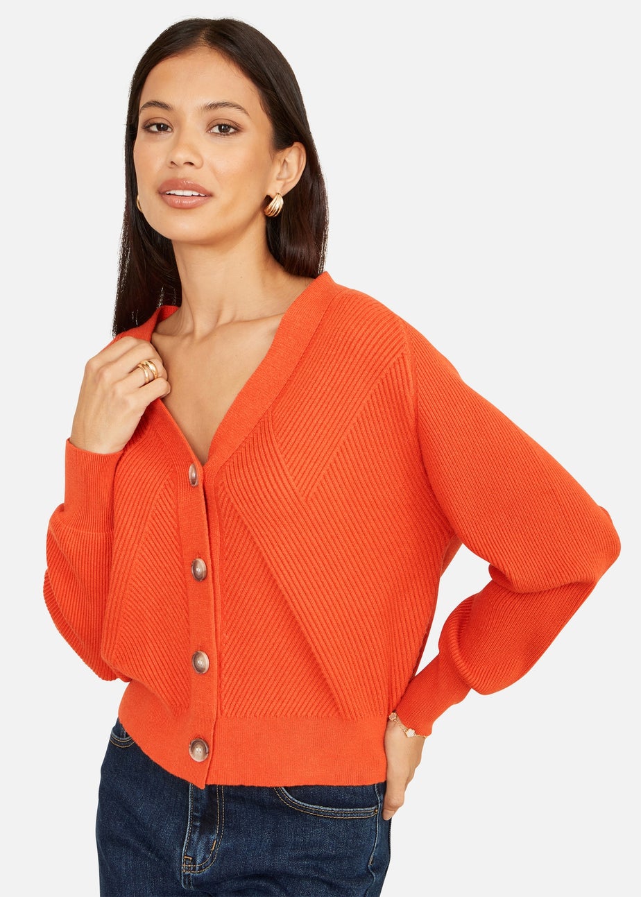 Yumi Orange Relaxed Fit Cardigan With Stitch Detail