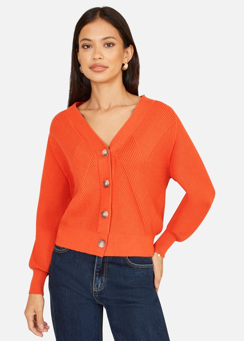 Yumi Orange Relaxed Fit Cardigan With Stitch Detail