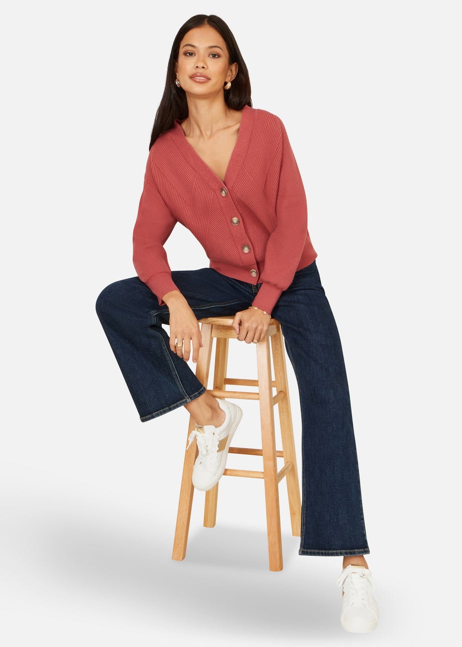 Yumi Rose Pink Relaxed Fit Cardigan With Stitch Detail