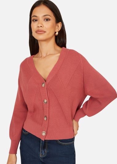 Yumi Rose Pink Relaxed Fit Cardigan With Stitch Detail