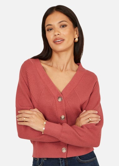 Yumi Rose Pink Relaxed Fit Cardigan With Stitch Detail